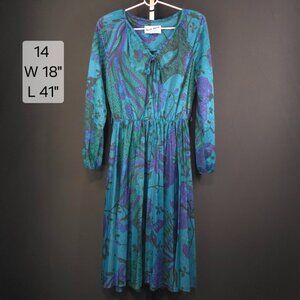 Vintage Kevin Stuart Dress Petite 14 70s 80s Boho Peasant Midi Secretary Floral